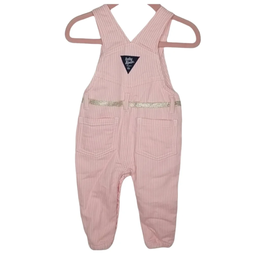 OshKosh Stretchy Pink Stripe Overalls 9M